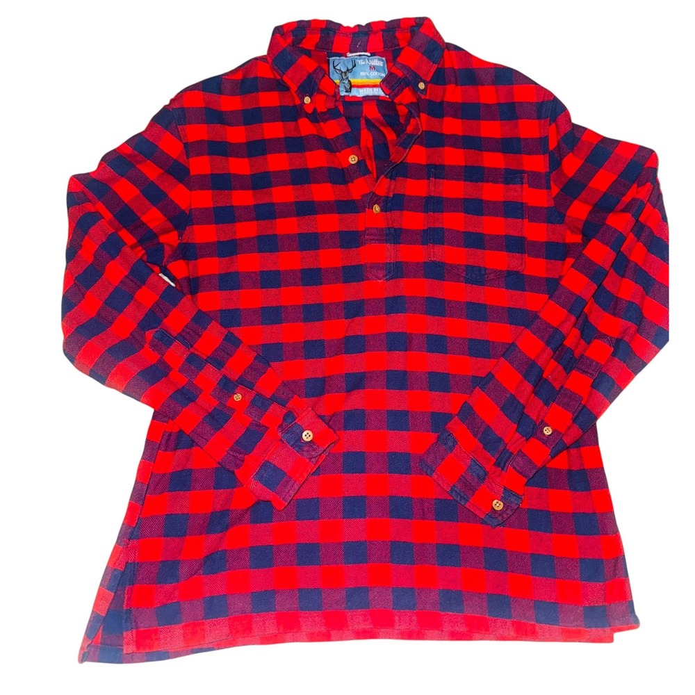 Vintage The Nutter Red Navy Plaid Flannel Button Up Shirt Men's Size Medium